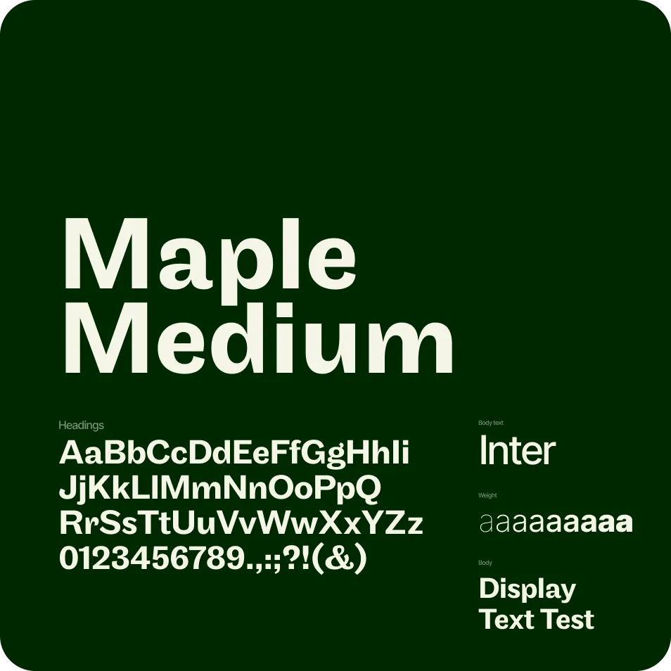 Maple Medium, the new brand typeface, paired with Inter for product
